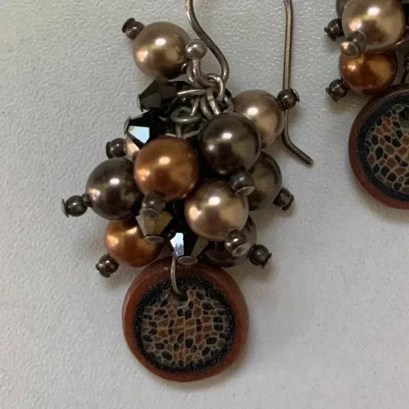 Handmade Freshwater Pearl Earrings, Swarovski Crystals, Millefiori Mosaic Design - Picture 5 of 5